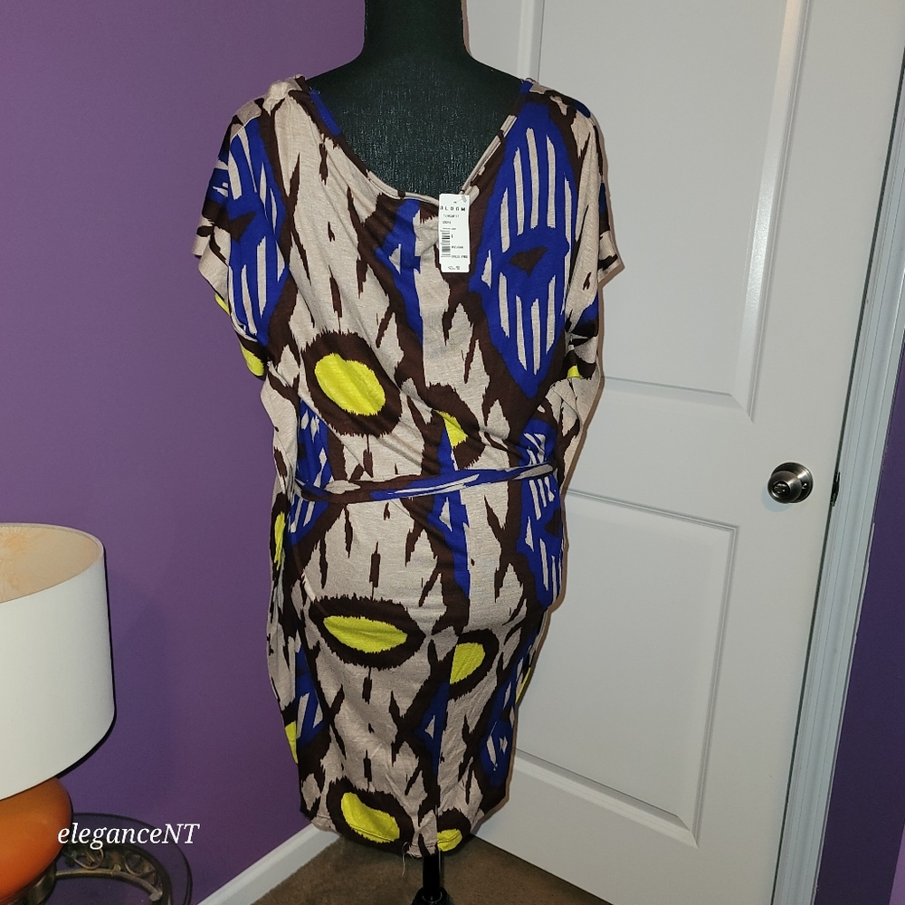 Le' Croix Vibrant Patterned Dress with  Fabric Belt Sz; L NWT - Picture 5 of 12